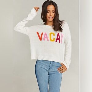 Show‎ Me Your Mumu White Varsity Vacay Crewneck Sweater Cozy Preppy Cropped